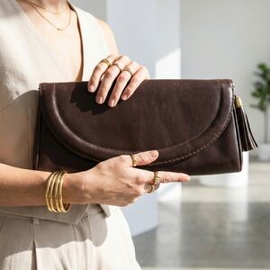 Vintage 1950s-60s brown leather oversized clutch bag